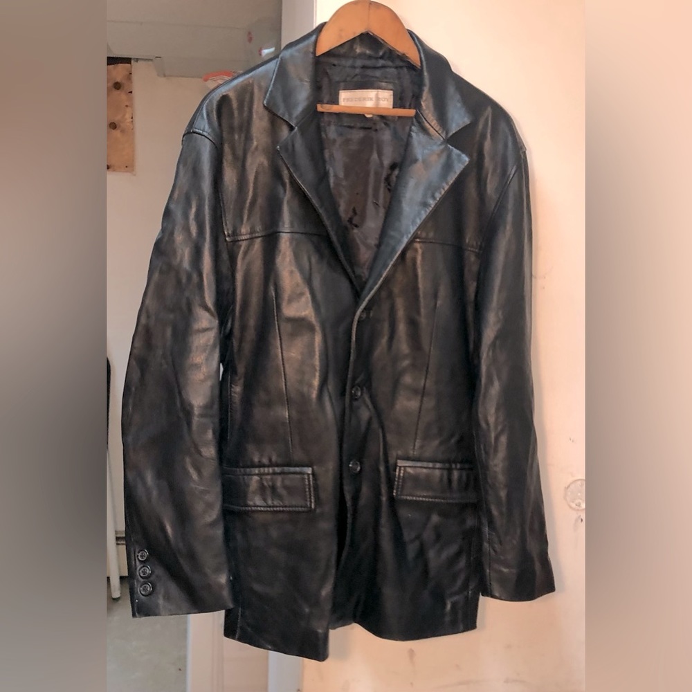 Long leather unisex autumn coat